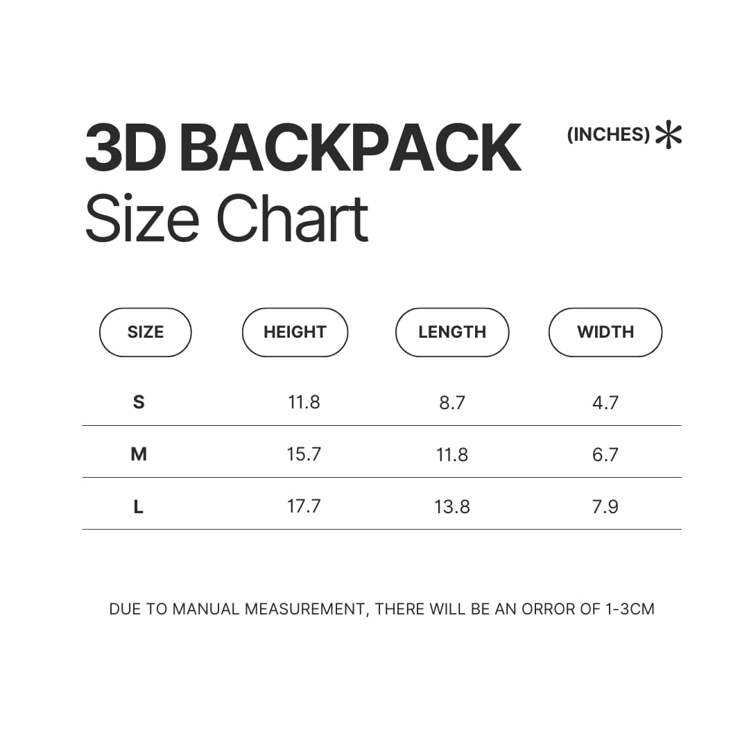 3D Backpack Size Chart - Caylus Merch